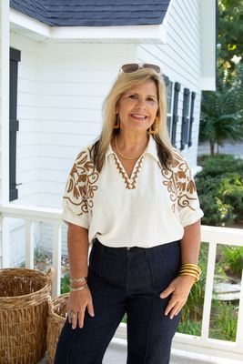 Playing for Keeps Embroidered Collared Top
