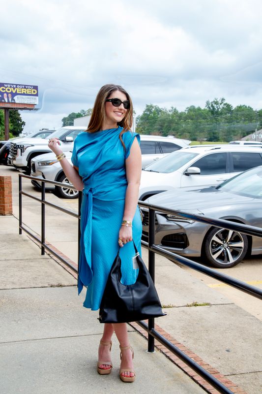 Dainty Darling  Asymmetrical Neck Waist Tie Midi Dress
