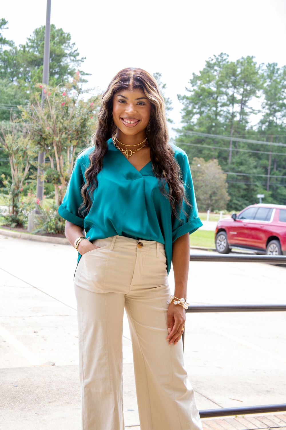Easy Way Out Satin High Low V Neck Top