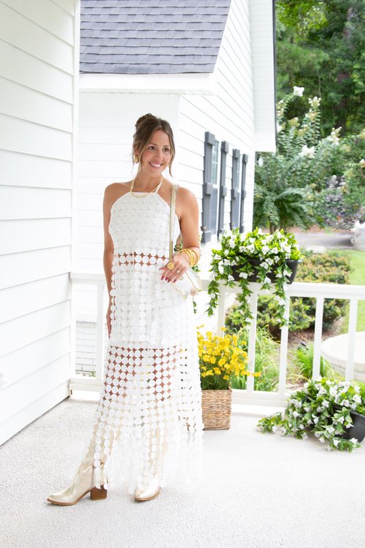 On the Sidelines  Dot Lace Halter Top Maxi Skirt Set