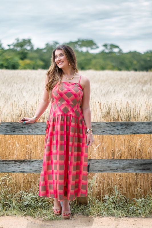 Sunset Social Spaghetti Strap Checkered Midi Dress