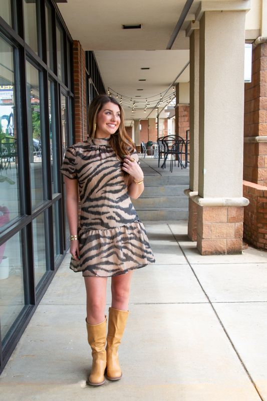 Timeless Treasure Animal Print Mock Neck Mini Dress