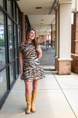 Timeless Treasure Animal Print Mock Neck Mini Dress