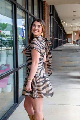 Timeless Treasure Animal Print Mock Neck Mini Dress