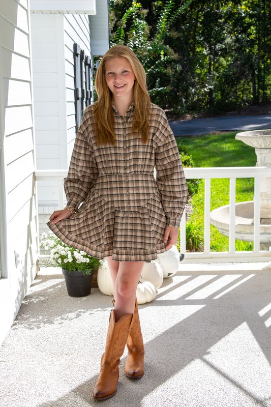 Getting Home Plaid Collared Basque Waist Mini Dress