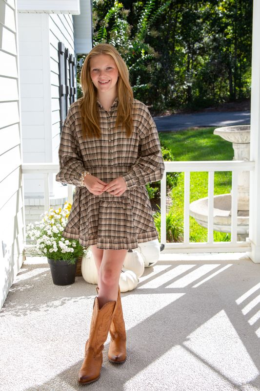 Getting Home Plaid Collared Basque Waist Mini Dress