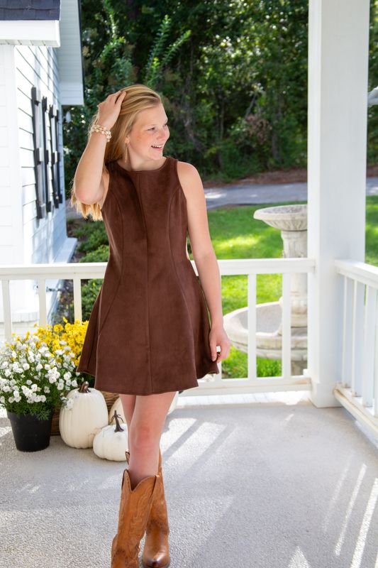 Exciting News Sleeveless Suede Mini Dress