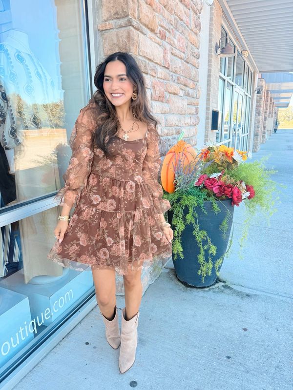 Calling the Weekend Floral Chiffon Long Sleeve Corset Mini Dress