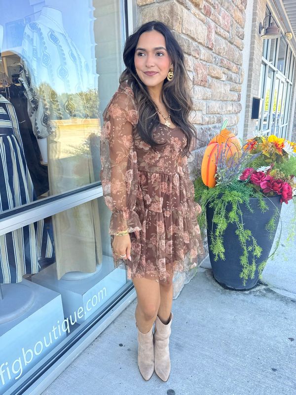 Calling the Weekend Floral Chiffon Long Sleeve Corset Mini Dress