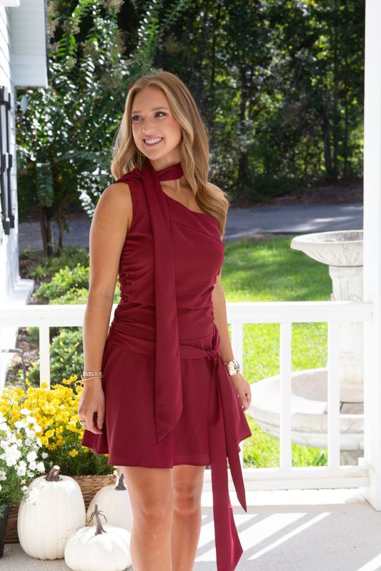 City After Dark Convertible Scarf One Shoulder Mini Dress