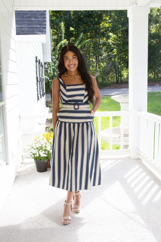 Sweet Daybreak Stripe Belted Midi Dress