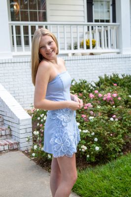 True Romance Strapless Flower Embroidered Mini Dress