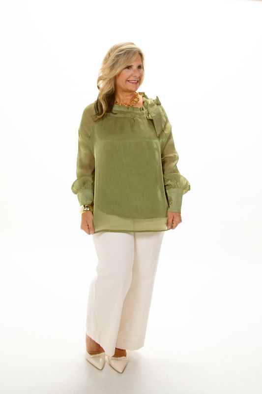 Reliving the Past Ruffle Tie Neck Top