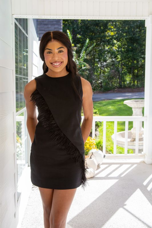 From Your Perspective Feather Trim Sleeveless Mini Dress