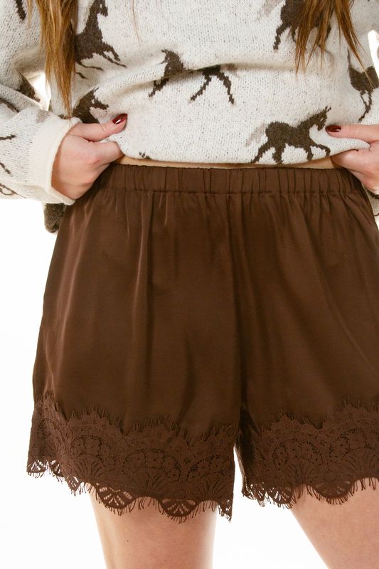 Saddle Up Lace Trim Detail Satin Short