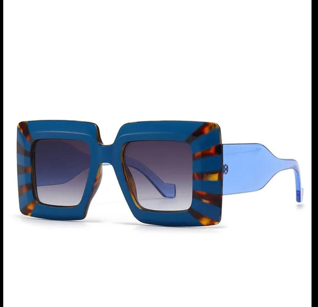 Blue  and Brown Vintage Stripe Square Sunglasses