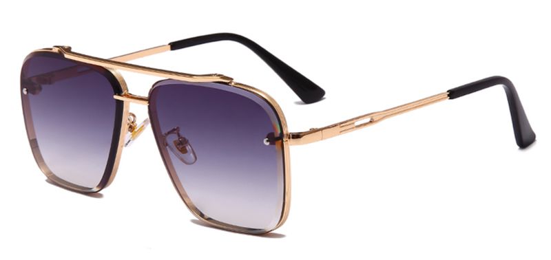 Classic Double Grey and Gold Square Vintage Metal Sunglasses