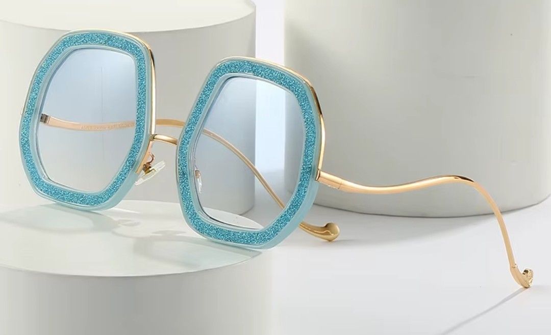 Baby Blue and Gold Bling Sunglasses