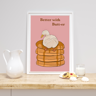 Better with butt-er pancake illustration wall art print
