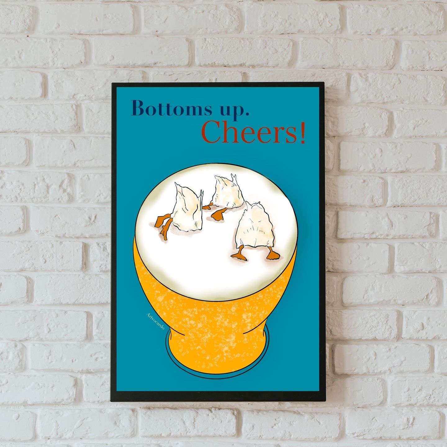 Bottoms up -beer and duck illustration wall art print