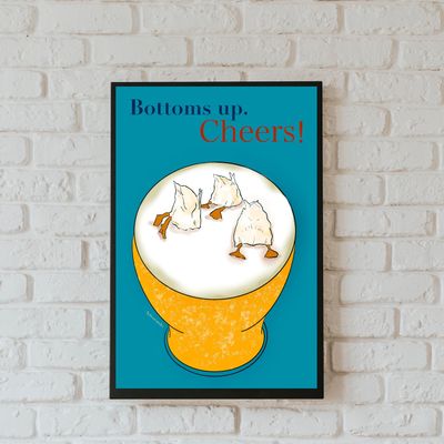 Bottoms up -beer and duck illustration wall art print