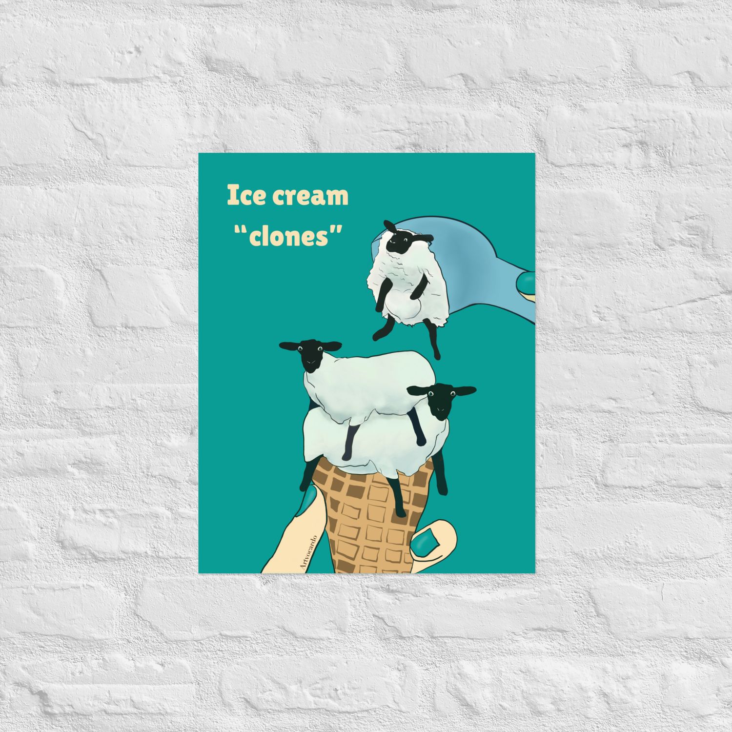 Ice cream clones - sheep illustration wall art print