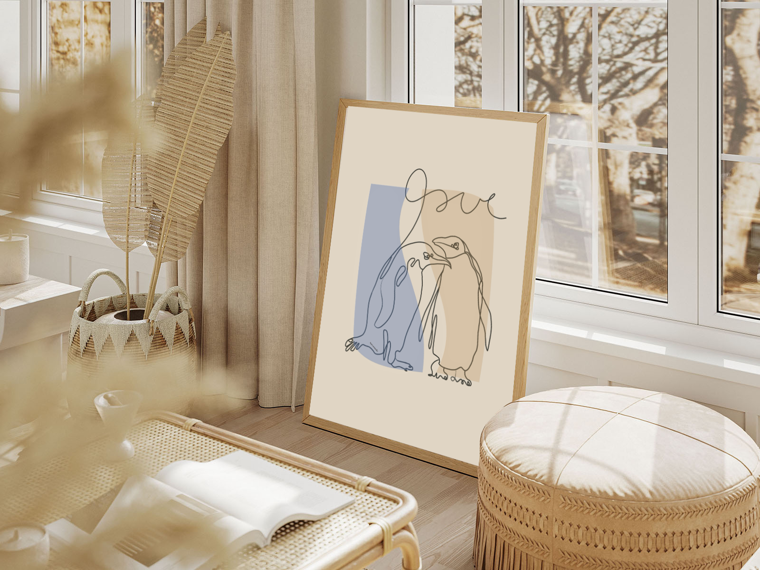 Abstract penguin love wall art print