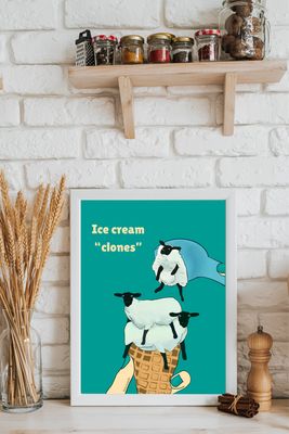Ice cream clones - sheep illustration wall art print
