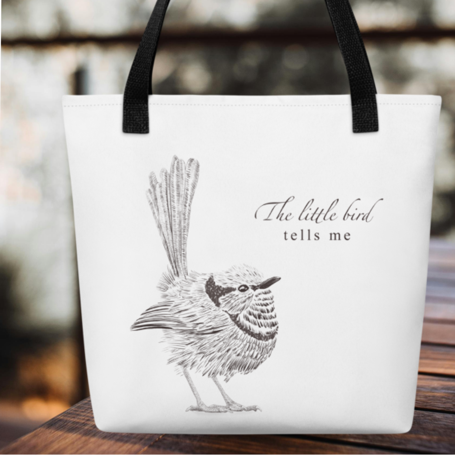 The little bird tells me- ink drawing tote bag