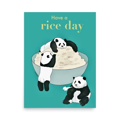 Have a rice day -panda illustration wall art print