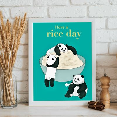 Have a rice day -panda illustration wall art print