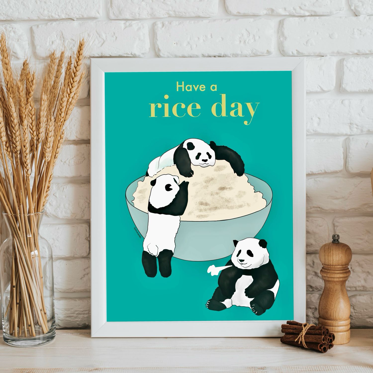 Have a rice day -panda illustration wall art print
