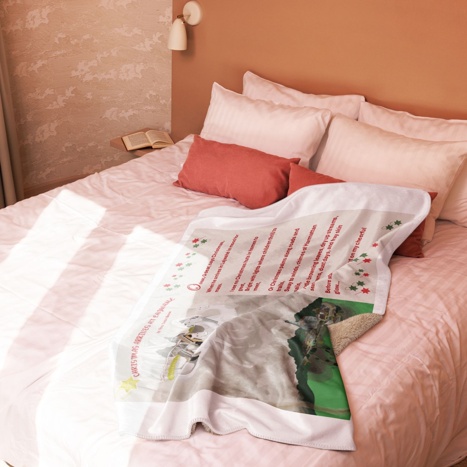 "Christmas Arrives at Lajwahe" Christmas Sherpa blanket