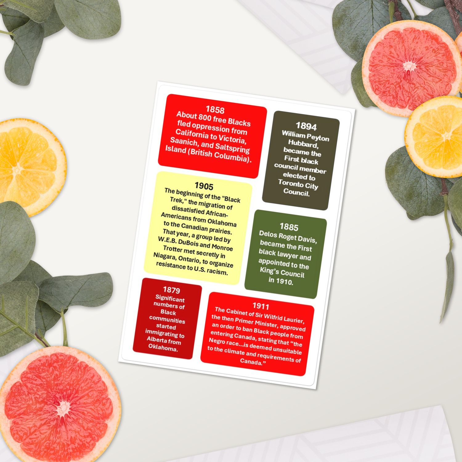 Label Stickers Batch-8 for HOW BLACKS CONTRIBUTED IN LAYING THE FOUNDATION OF CANADA ACTIVITY SHEET