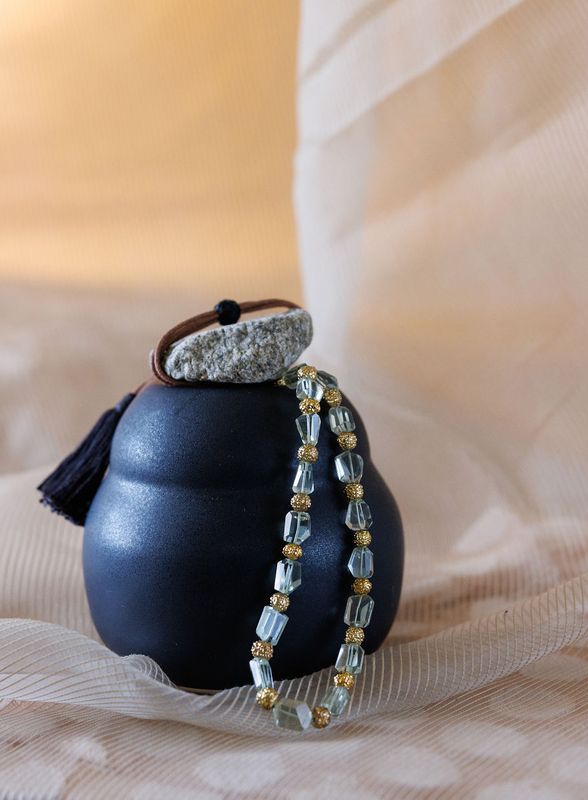 Green Amethyst Rough Cut Necklace with Rudraksha