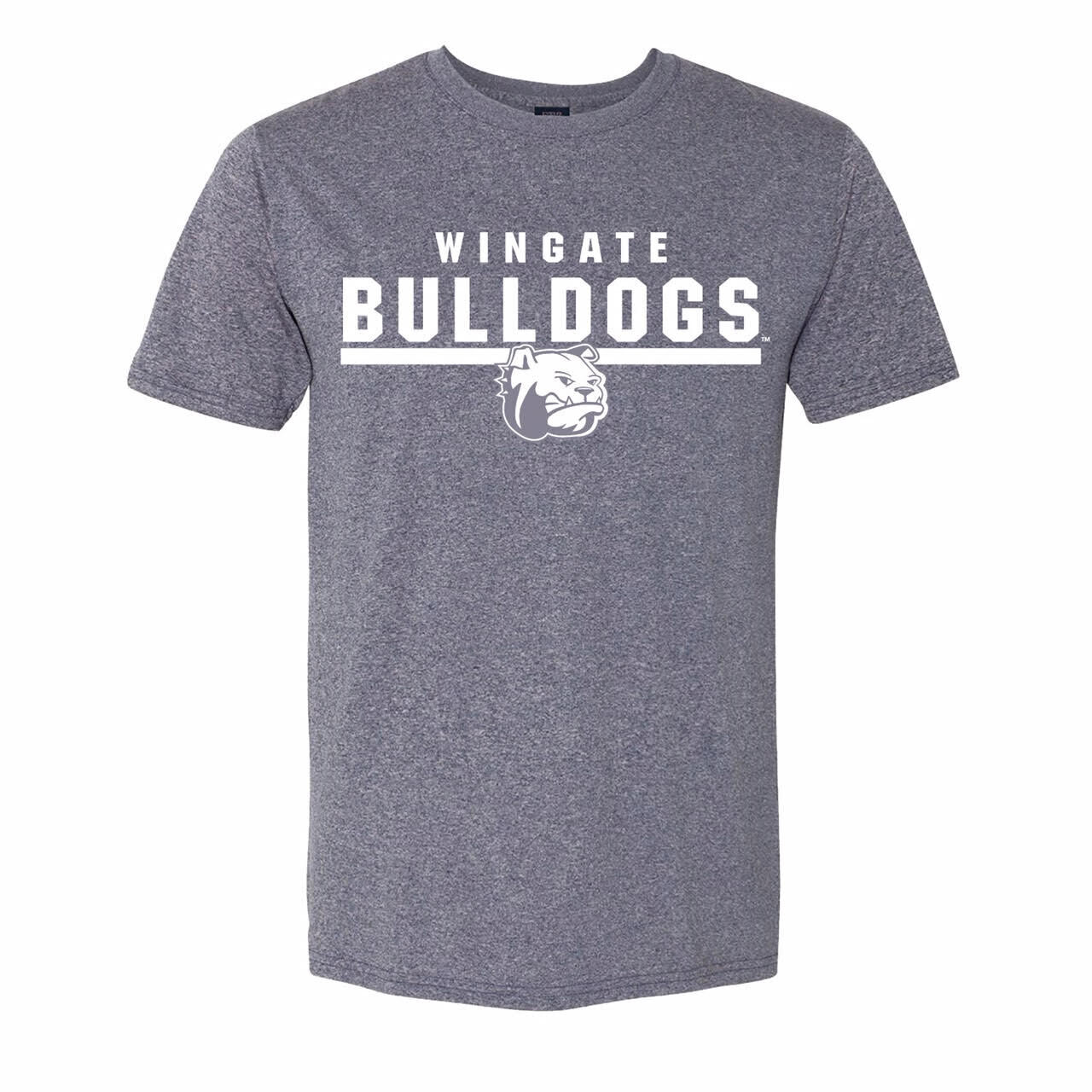Navy Heather Athletic Wingate Bulldogs Underlined Dog Head SS Tee
