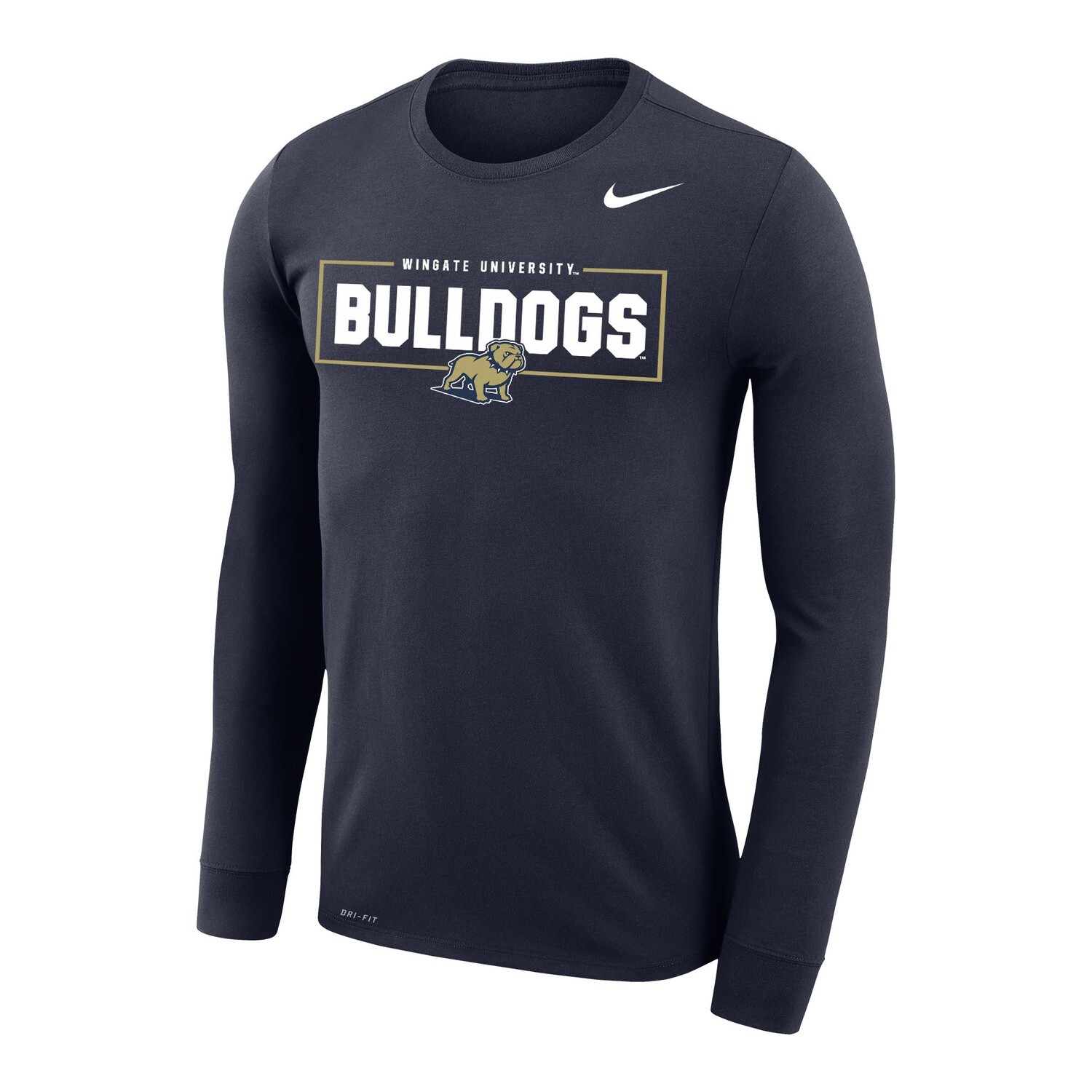 Navy Legend Drifit Wingate University Bulldogs Full Dog Long Sleeve T Shirt