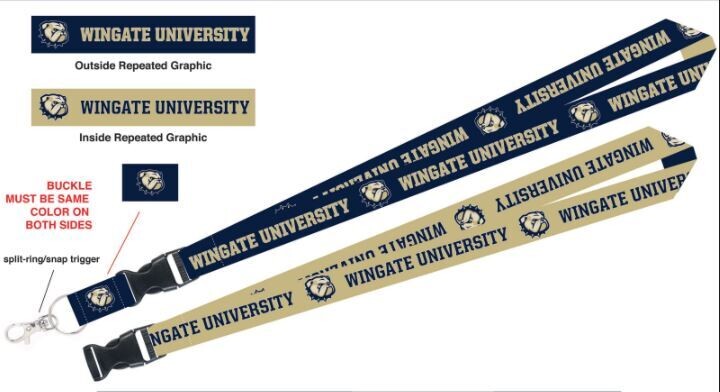 Navy With Gold Dog Head Wingate University Breakaway Reversible Lanyard