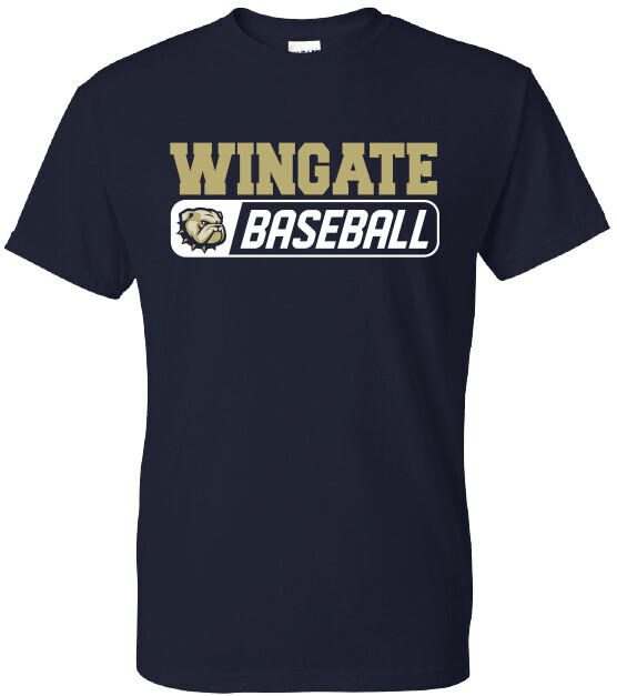 Navy Wingate Dog Head Baseball Short Sleeve T Shirt