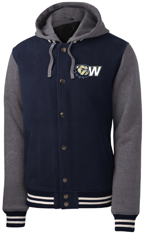 Grey Navy Snap Front Dog Head W Embroidered Hooded Jacket