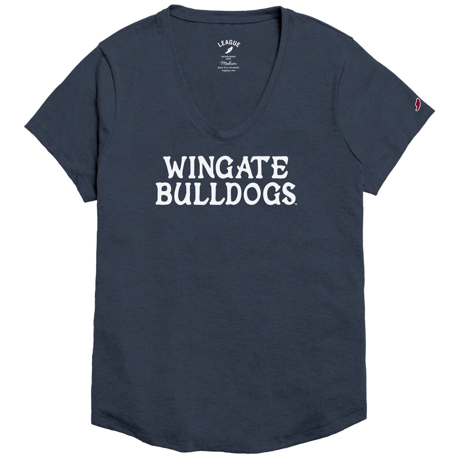 Ladies Navy Wingate Bulldogs Triflex Voop Short Sleeve T Shirt