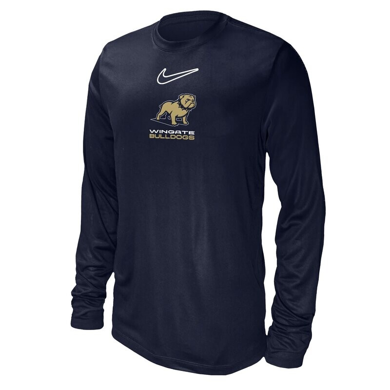 Navy Full Standing Dog Over Wingate Over Bulldogs Legend Drifit Long Sleeve T Shirt