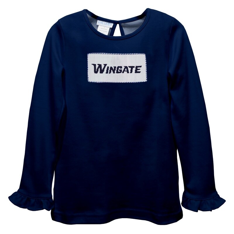Toddler Navy Smocked Dog Head W Knit Ruffle Long Sleeve T Shirt