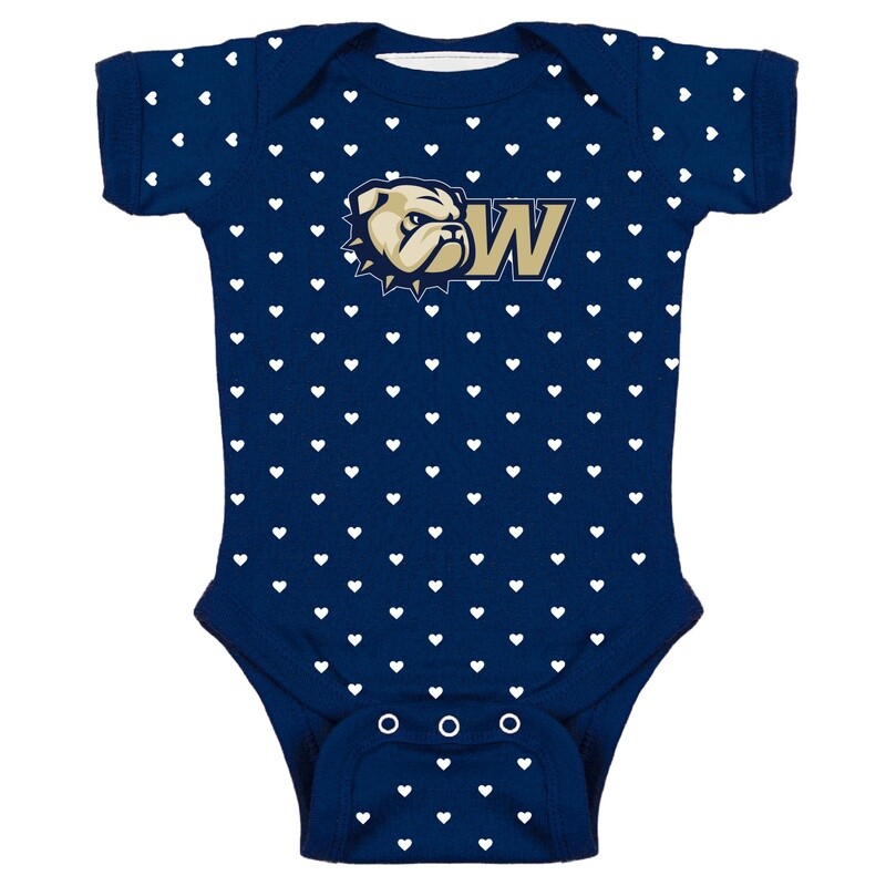 Infant Navy Dog Head W Lap Shoulder Heart Creeper