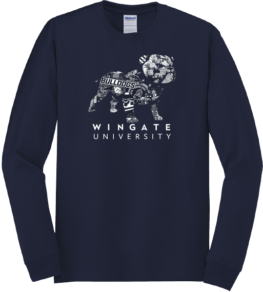 Navy Full Standing Dog Collage Wingate University Long Sleeve T Shirt
