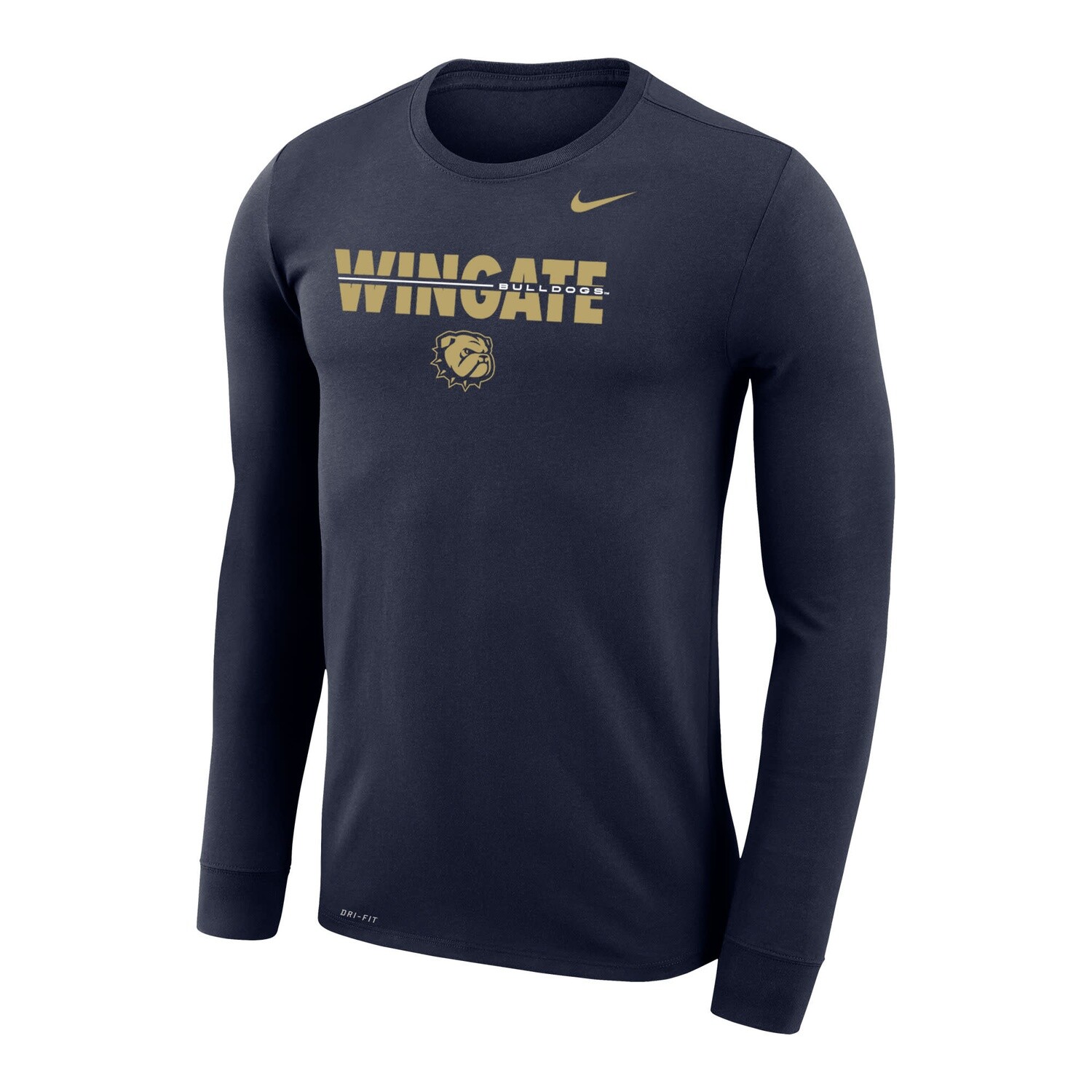 Navy Wingate Bulldogs Dog Head Drifit Legend Long Sleeve T Shirt 