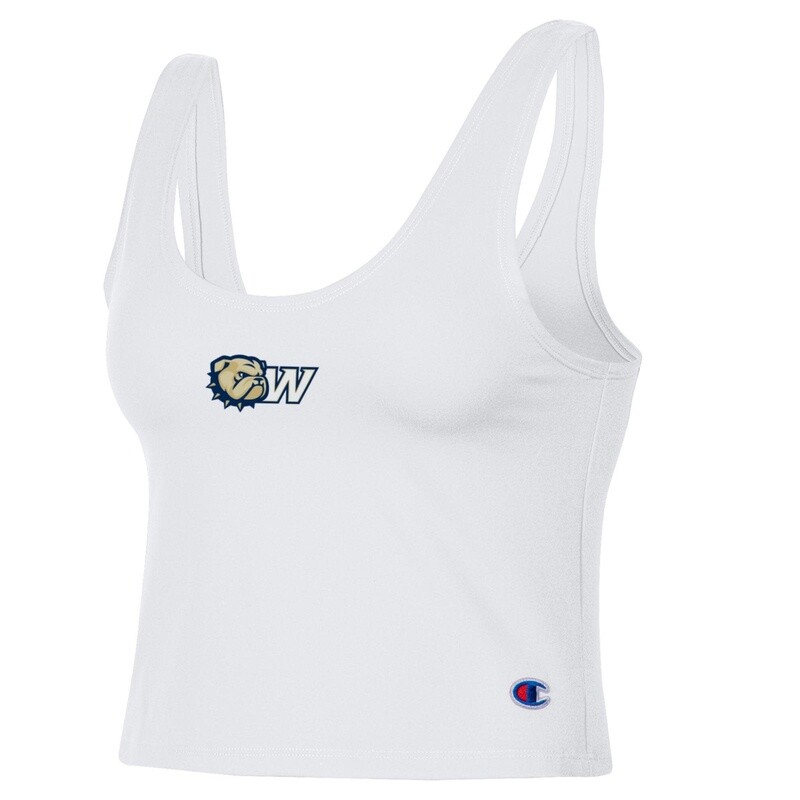 Ladies White Dog Head W Scoop Neck Crop Cami Tank