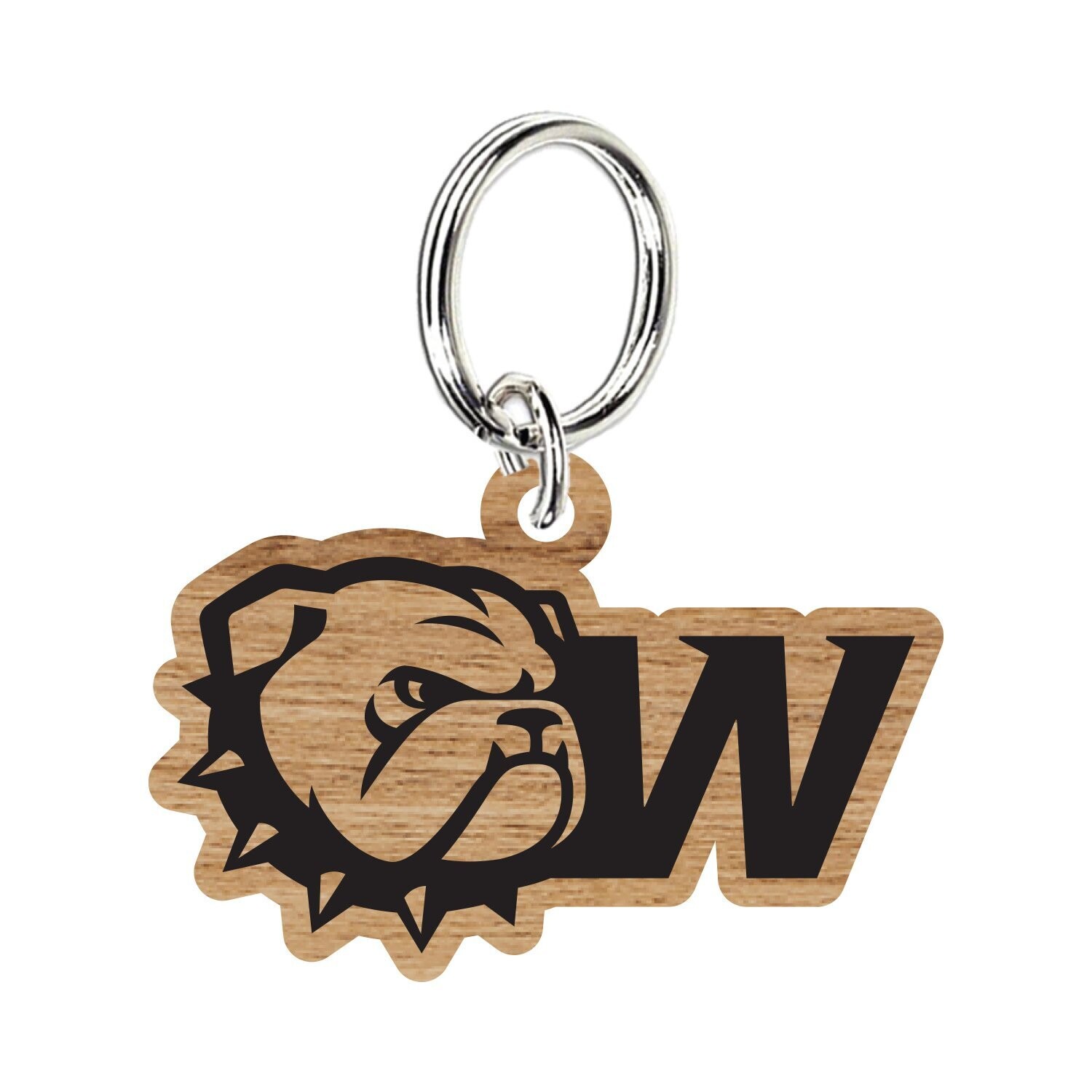 Dog Head Wingate Wood Etched Keychain