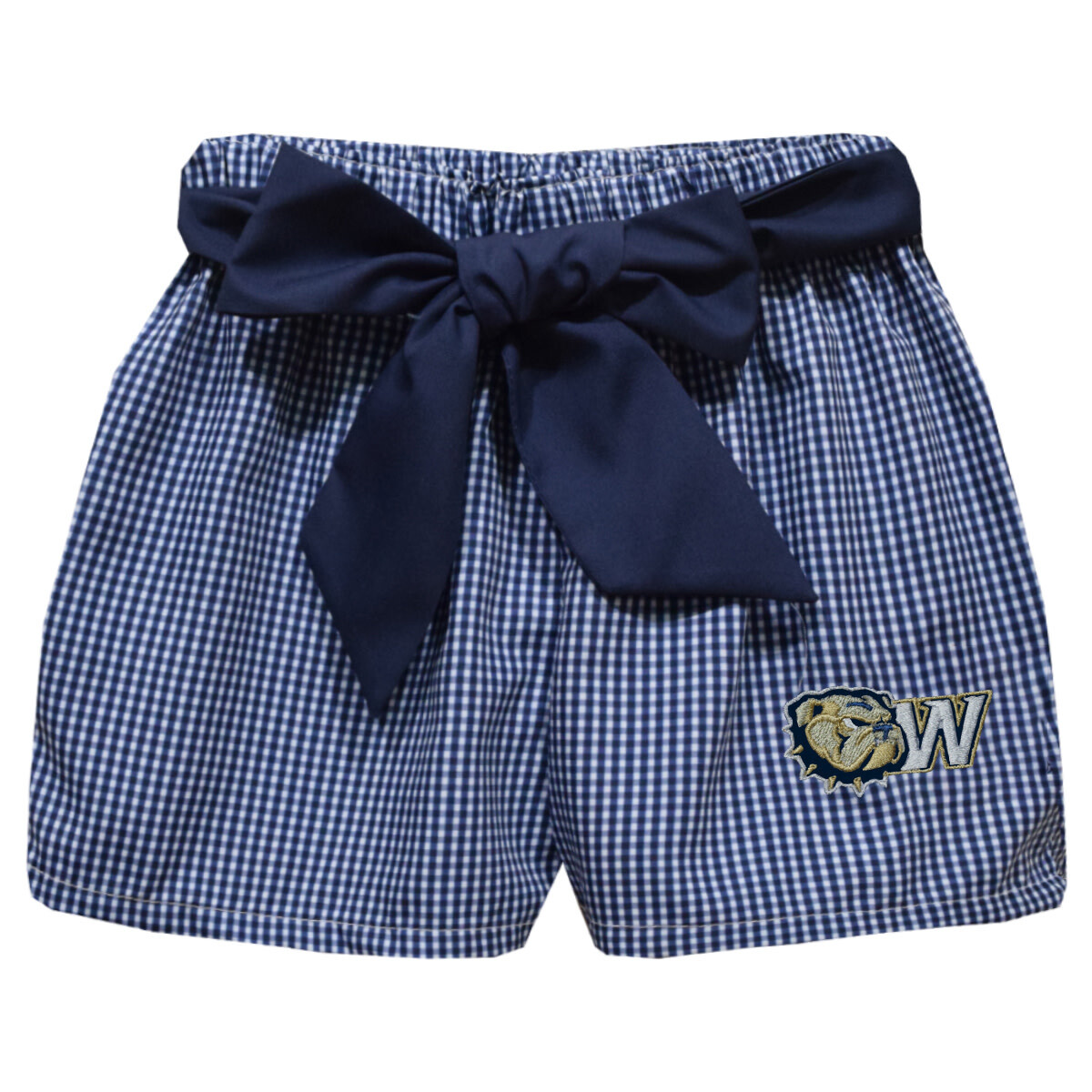 Toddler Navy White Chloe Embroidered Dog Head W Mini Check Tie Sash Short