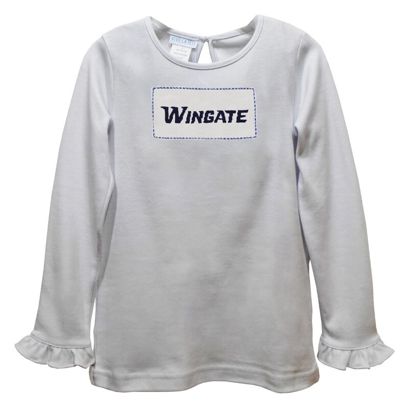 Infant White Smocked Dog Head W Knit Ruffle Long Sleeve T Shirt